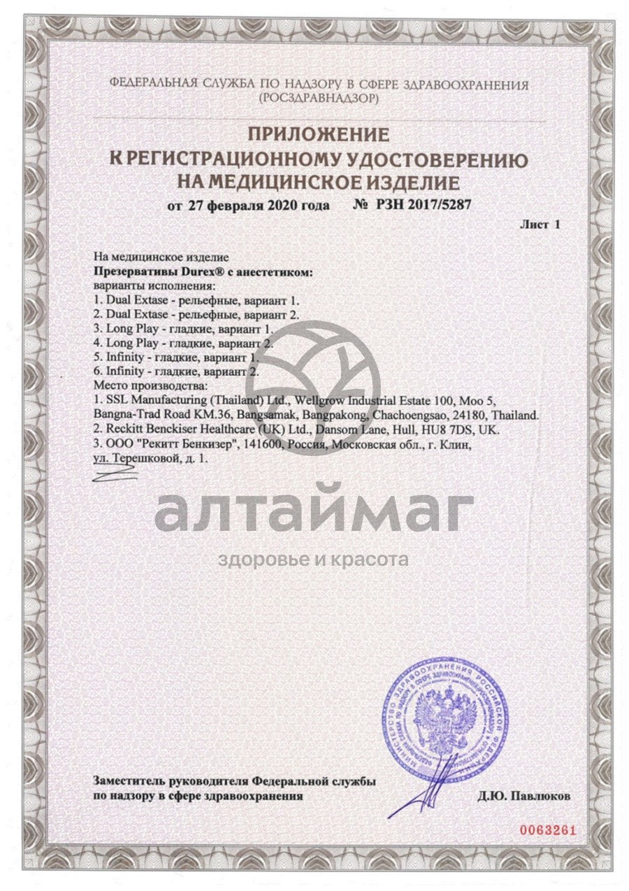 Сертификат на товар Презерватив Durex Pan Infinity гладкие №12 Презерватив Durex Pan Infinity гладкие №12 сертификат
