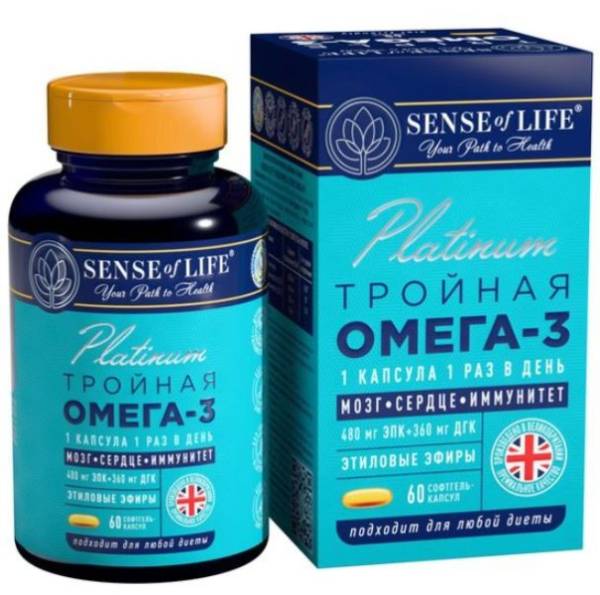 Изображение товара Тройная Омега-3 Platinum SENSE of life 60 капсул Тройная Омега-3 Platinum SENSE of life 60 капсул фотография